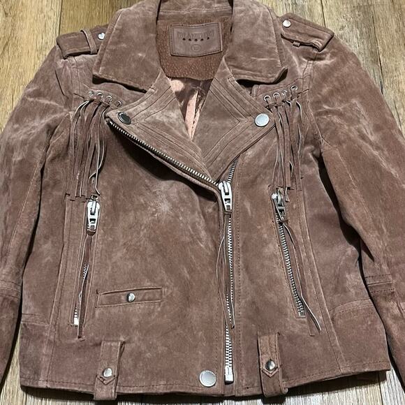 Blank NYC Coffee Bean 100% Suede Leather Fringe Moto Jacket Xs Hipster Boho - Picture 3 of 8